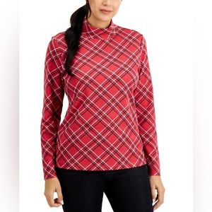 KAREN SCOTT KAREN SCOTT PLAID MOCK-NECK TO NEW RED AMORE XXL Christmas